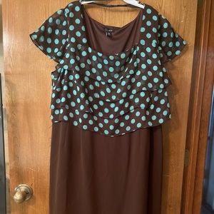 Le bos brown/teal polka dot Dress, sz 24
